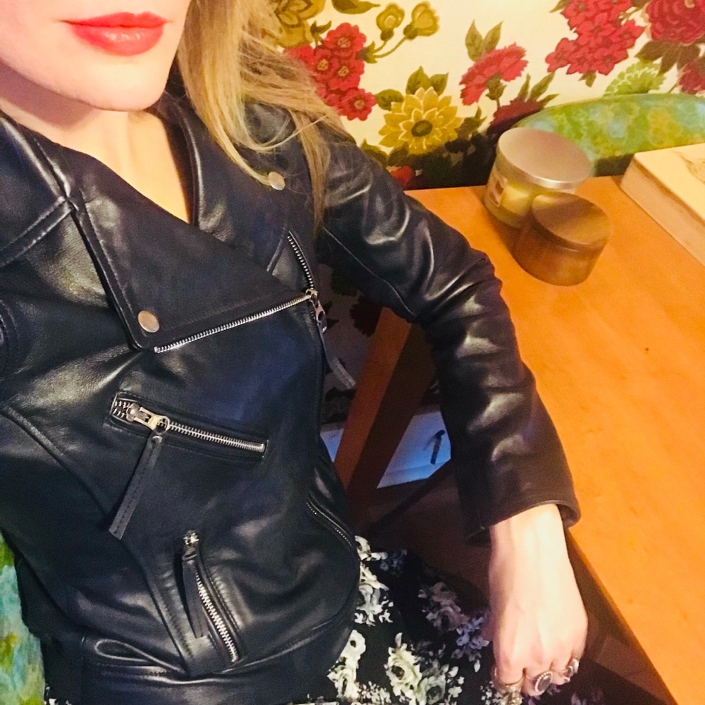 New Custom Genuine Leather Navy Motorcycle Jacket